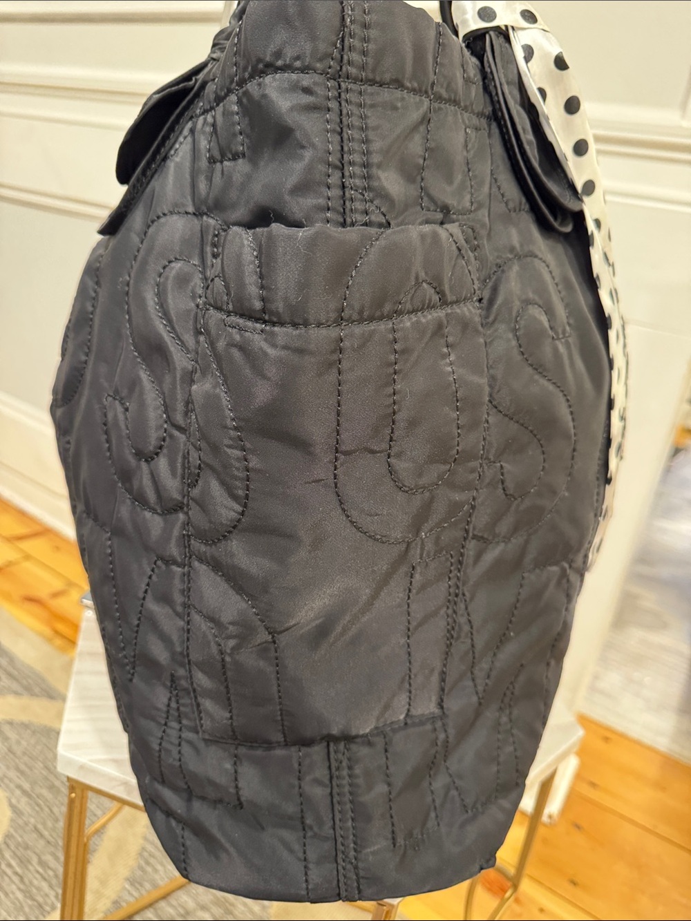 Marc Jacobs Bag Oversized Pretty Nylon Tate Embroidered Logo Black Quilted Tote - Picture 7 of 17